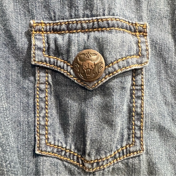 Vintage Wrangler Blue Denim Shirt Dress Western Cowgirl Festival Rodeo Y2K - Picture 5 of 12